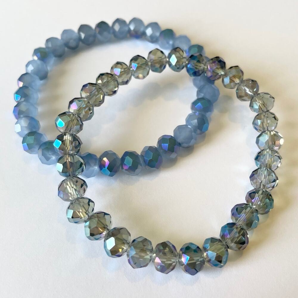 2 Piece Electroplated Faceted Austrian Crystal Bracelet Set ~ 7”